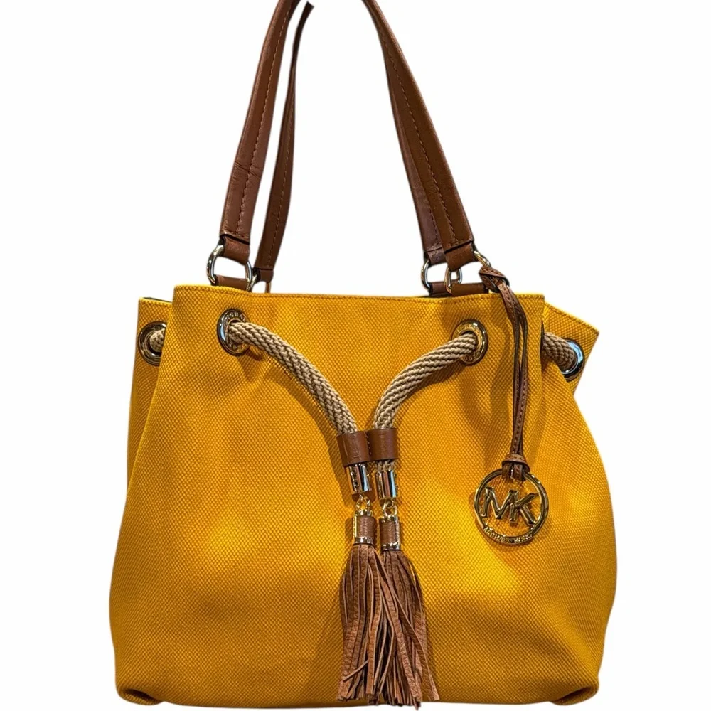 Michael Kors Yellow Marina Large Canvas Drawstring Tote - Picture 2 of 16